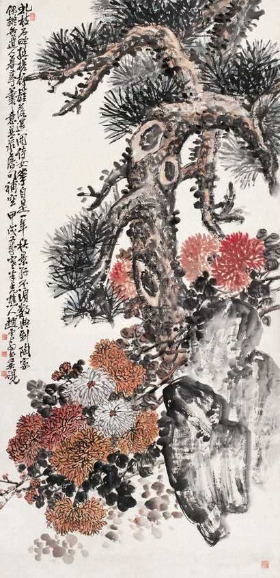 赵云壑 花卉松 立轴
